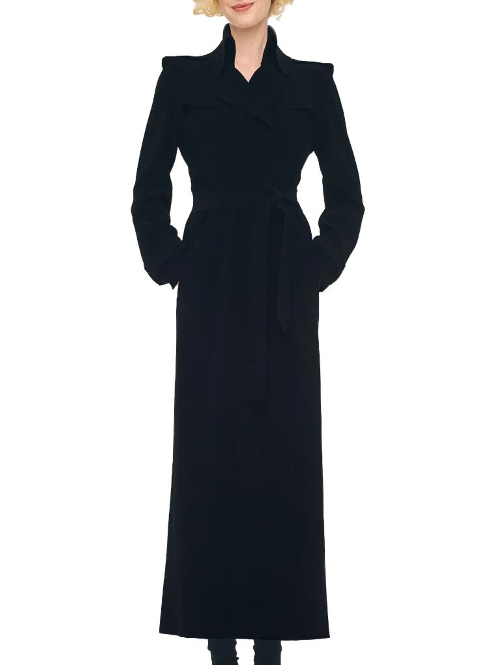 Norma Kamali Black Oversized DB Trench, XXS